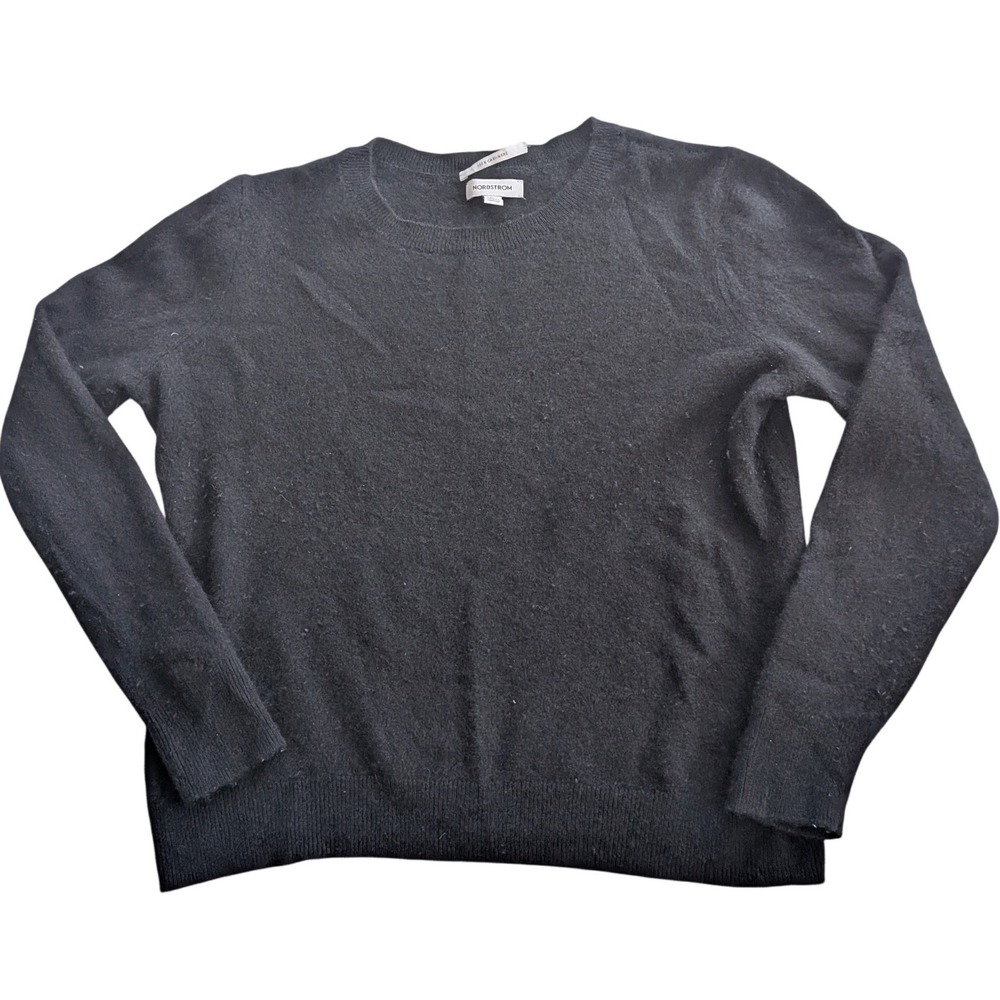$179 Nordstrom 100% Cashmere Crewneck Sweater Wmns XL Blk Pullover Luxury Career